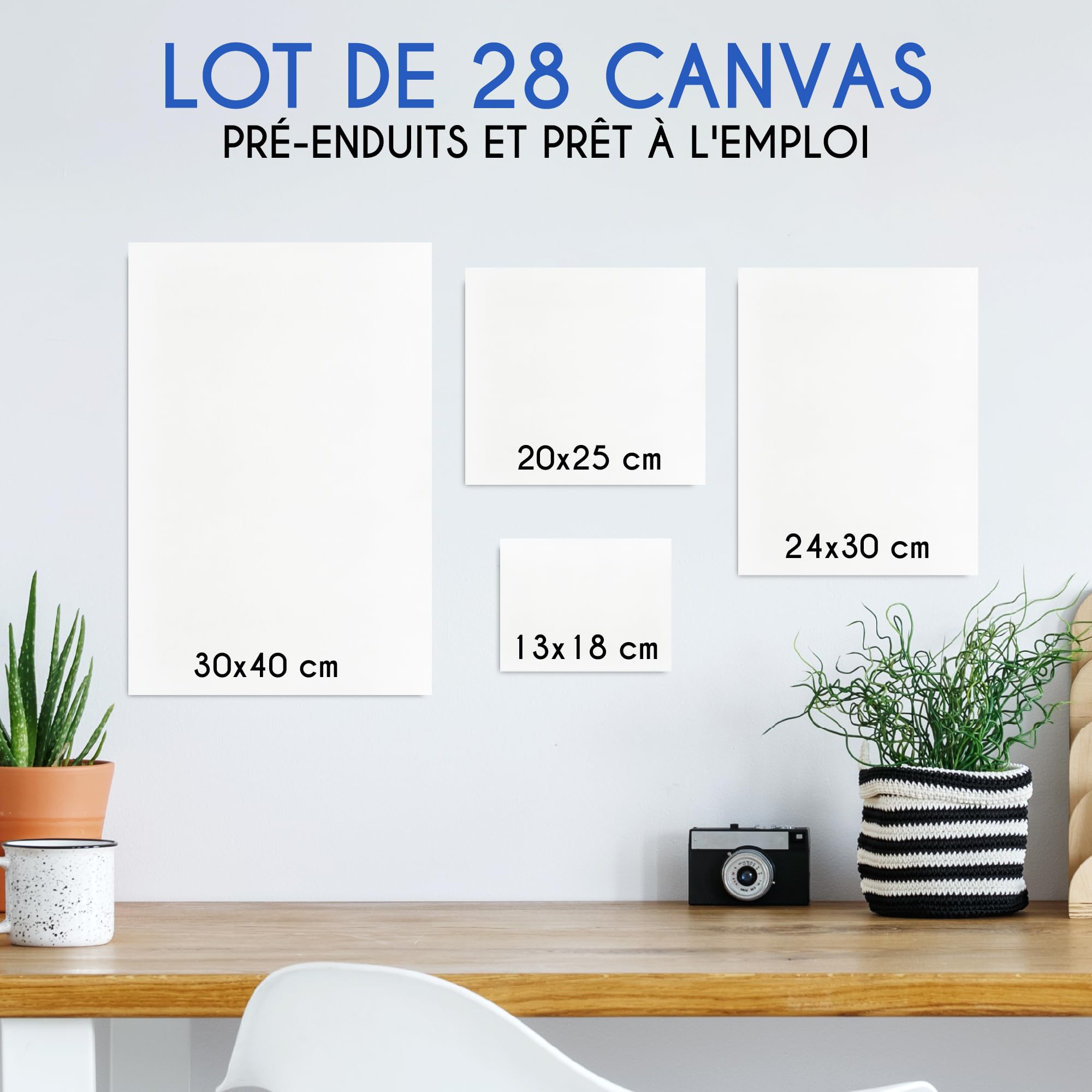 Toile peinture - Set de 28 Canvas - Toile a peindre Multi Tailles - 13x18, 20x25, 24x30, 30x40 - Toile Vierge Tout Type de Peinture