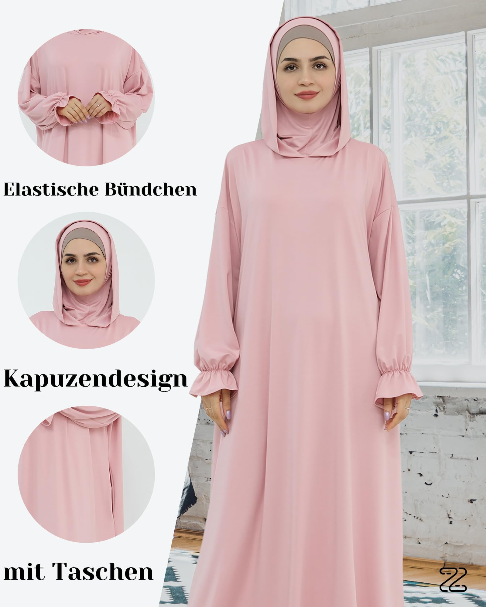 Festliche Gebetsabaya mit Kapuze und Seitentaschen Praktische Frauen-Robe für muslimische Festtagszeremonien