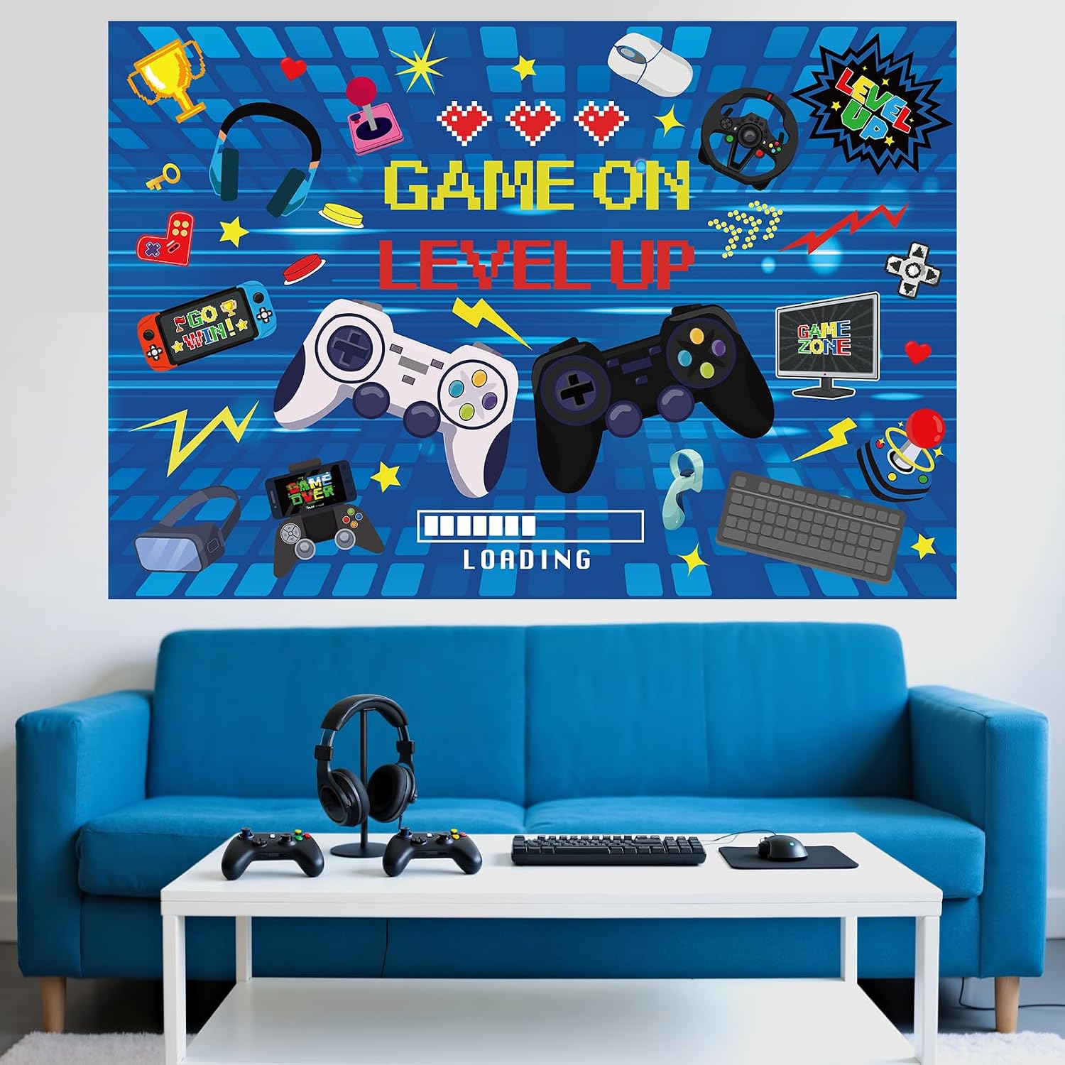 Video Game Giant Coloring Poster for Kids, Large Game Controller Drawing Paper Coloring Tablecloth Level Up Gaming Poster Table Cover for Versatile Activity Classroom Home Birthday Party Supplies