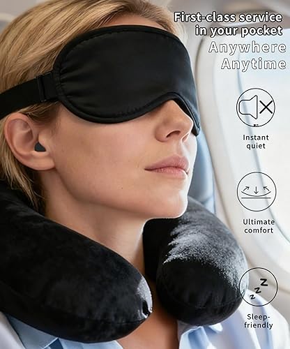 Miniatura 2 de Portable Ultimate Comfort Set for Plane Tavel Camp Office Work,Includes 2 Inflatable Travel Pillows,Foot Rest Hammock,Eye Mask & Ear Plugs as