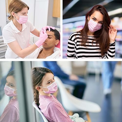 Miniatura 5 de 50 mascarillas desechables de nivel 3 con cinta elástica para las orejas, 0.14 onzas, 3 capas, desechables, individuales, no tejidas, transpirables,