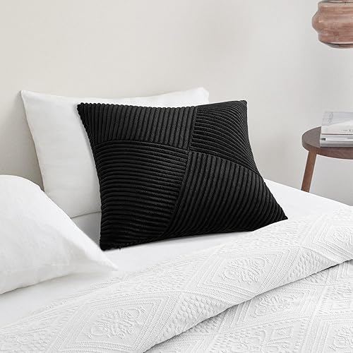 Miniatura 7 de Topfinel Juego de 2 fundas de almohada decorativas de color negro amarillo de 12 x 12 pulgadas, fundas de almohada de pana suave con textura de