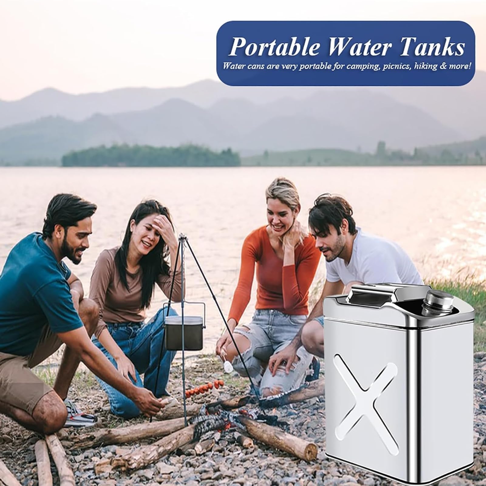 Contenedor de agua de acero inoxidable para camping, lata de almacenamiento de agua portátil resistente, jarra de tanque de agua portátil para camping, actividades al aire libre, almacenamiento de