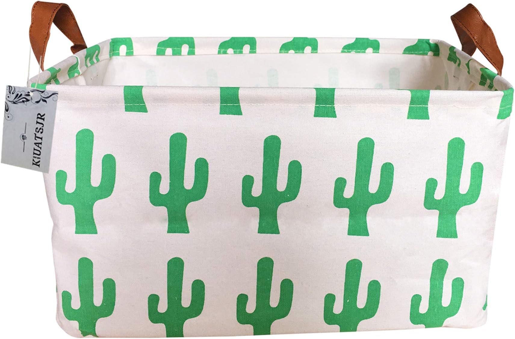 Square Canvas Toy Storage Bins Basket with Handle Collapsible Toy Organizer for Nursery Storage, Kid's Toy & Laundry, Gift Baskets(Green Cactus)