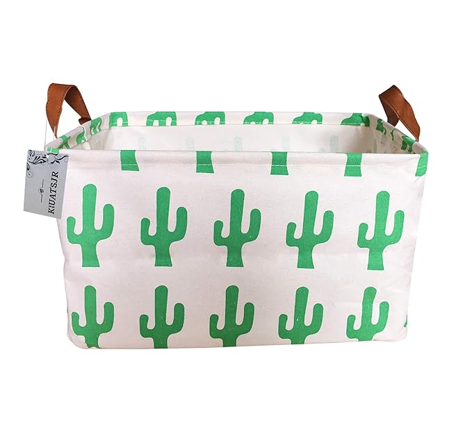 Square Canvas Toy Storage Bins Basket with Handle Collapsible Toy Organizer for