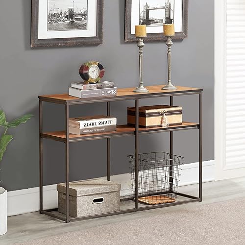 Miniatura 2 de VECELO Consola multiusos, sofá estrecho de 2 niveles con estantes de almacenamiento para entradasala de estar, fácil montaje, 41.3 x 14 x 29.9