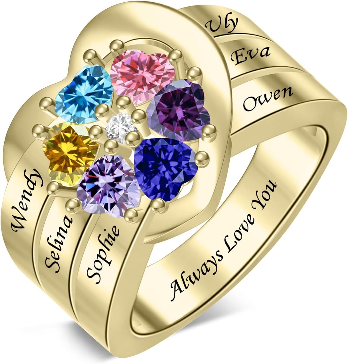 Mothers Rings with 1-8 Birthstones Custom Engraved Name Ring Personalized Birthstones Ring for Women Christmas Mother's Day Gifts for Women Mom Grandma