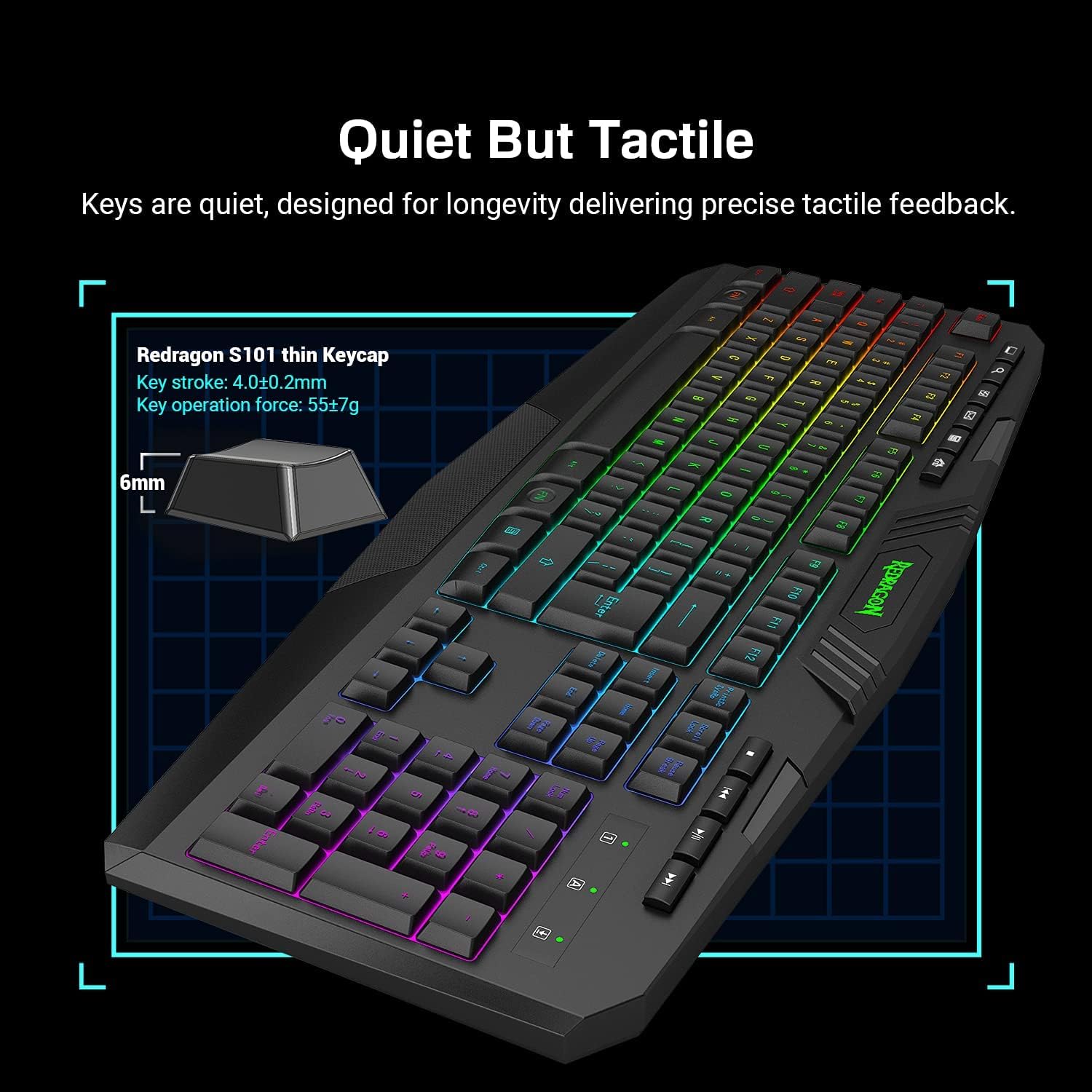 Redragon K503 Wireless Gaming Keyboard, RGB LED Backlit, Multimedia Keys, Silent Membrane Keyboard with Wrist Rest for Windows PC Games (Black)