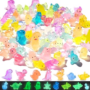 100PCS Luminous Mini Resin Dinosaur Glow in The Dark, 26 Styles Tiny Animals for Hide Garden Micro Landscape Dollhouse Decor Craft
