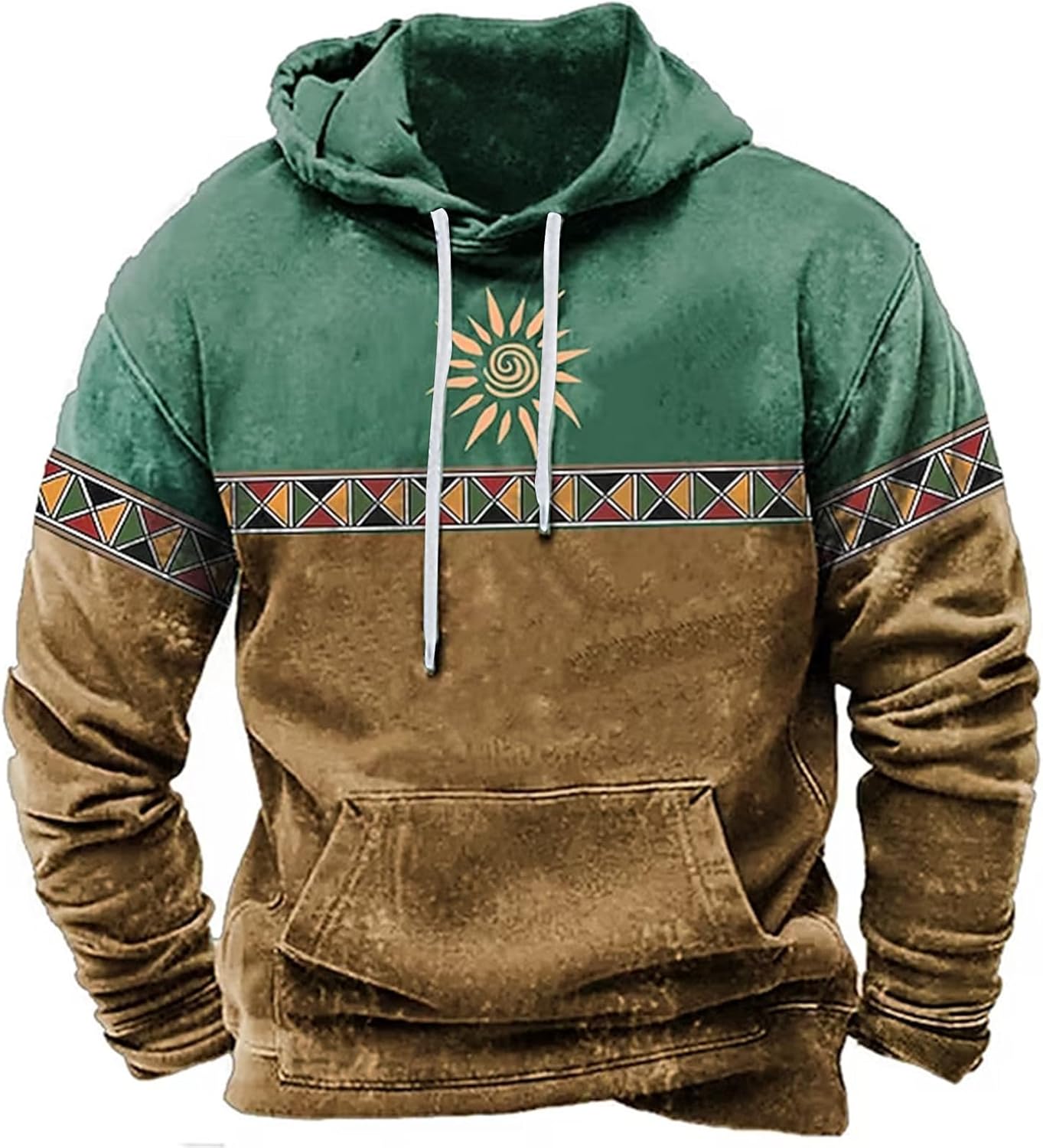 Sweat-shirt Homme à Fermeture éclair 1/4 - Motif Ethnique Aztèque Avec Poche Kangourou - Tissu épais Pour Automne/hiver - Coupe Décontractée