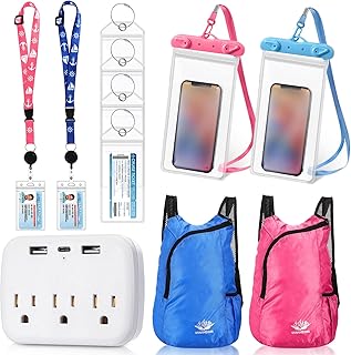11 Pcs Cruise Accessories Kit 4 Carnival Cruise Luggage Tag 2 Lanyard 1 Power Strip 2 Phone Pouch 2 Folding Schoolbag (Vivid)