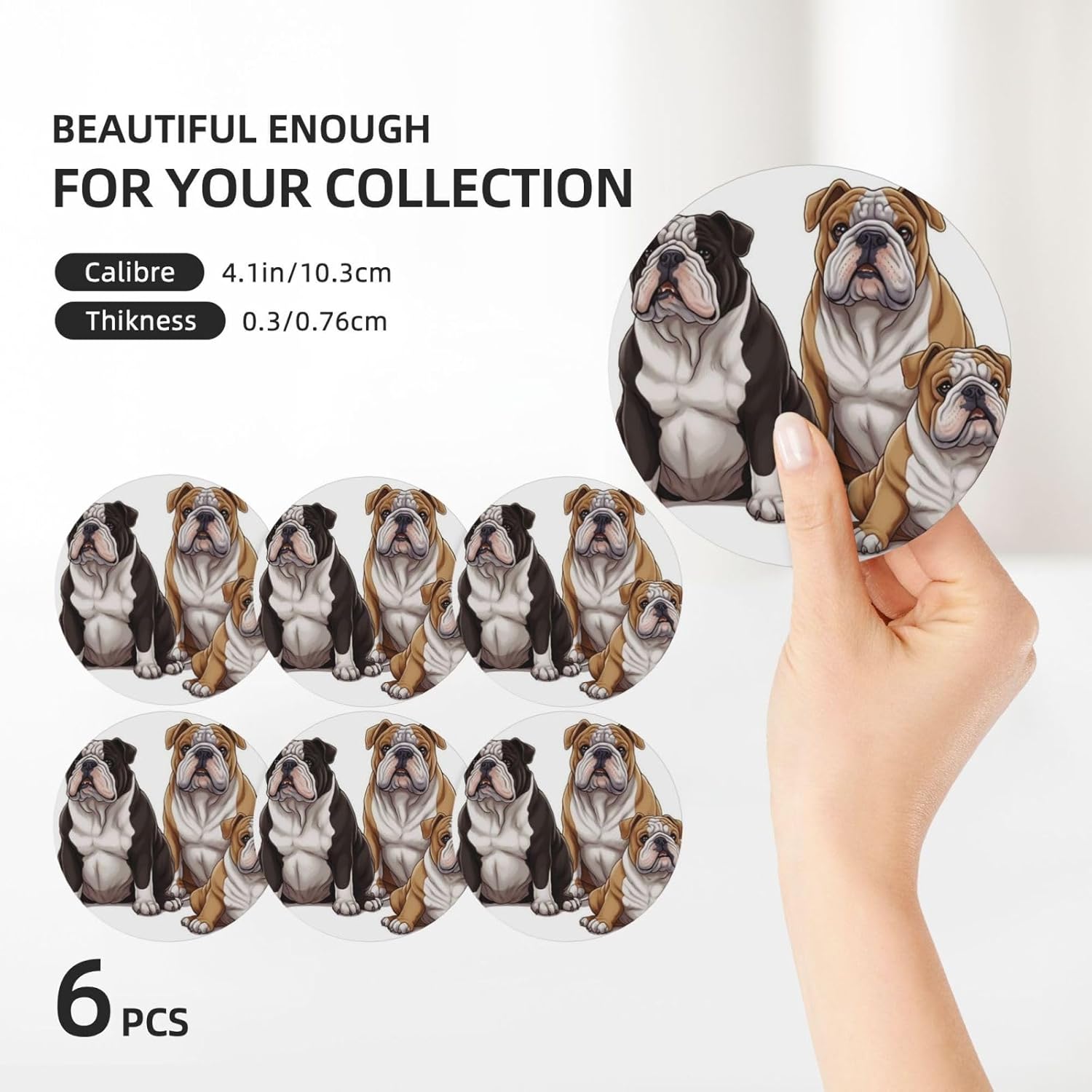 ドリンクコースターセット セラミックコースター ホルダー付き イングリッシュブルドッグ ラウンドコースター ドリンク用 卓上保護 カ