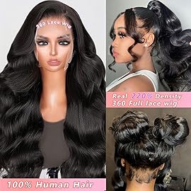 catti 360 Lace Front Wigs Human Hair Body Wave 220 Density HD Lace Front Wigs Pre Plucked Full Lace Human Hair Wig for Women Natural Hairline (220 Density 360 Wig, 16 Inch)