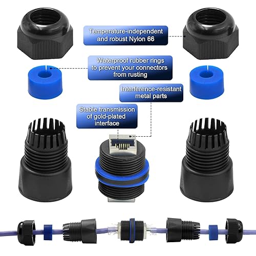 Miniatura 5 de VCELINK Acoplador RJ45 impermeable IP68 de perfil corto, conector Ethernet impermeable Cat6Cat5ECat5 blindado, extensor de cable LAN de red exterior