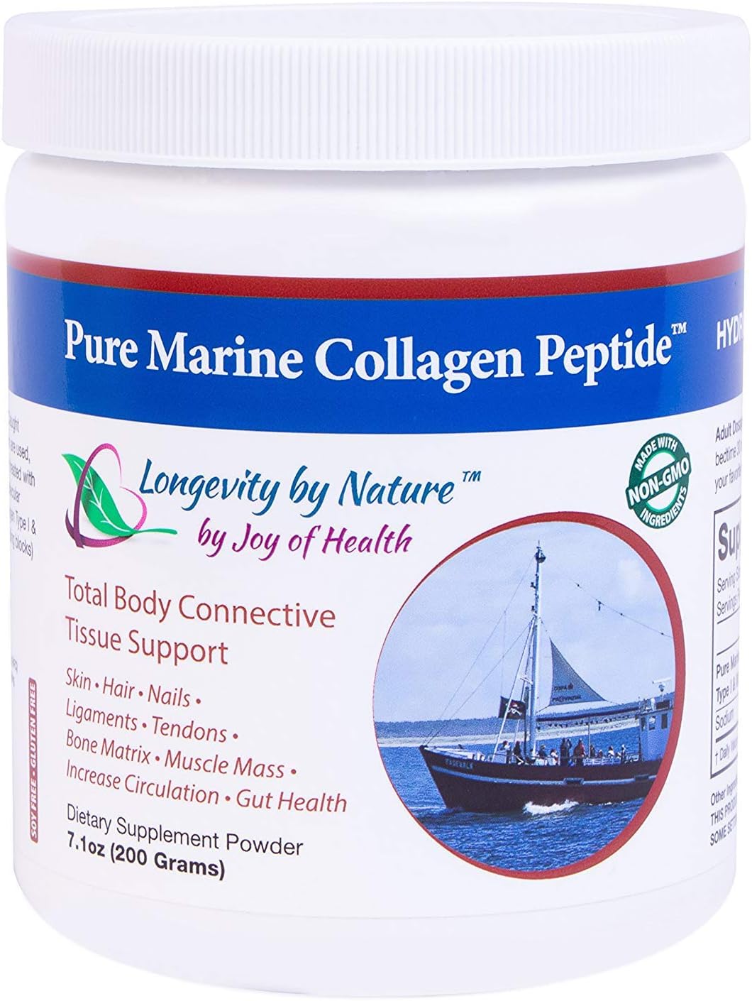 Joy of Health Hydrolyzed Pure Marine Collagen Peptide Powder for Skin, Hair, Nails, & Bones 7.1 oz.