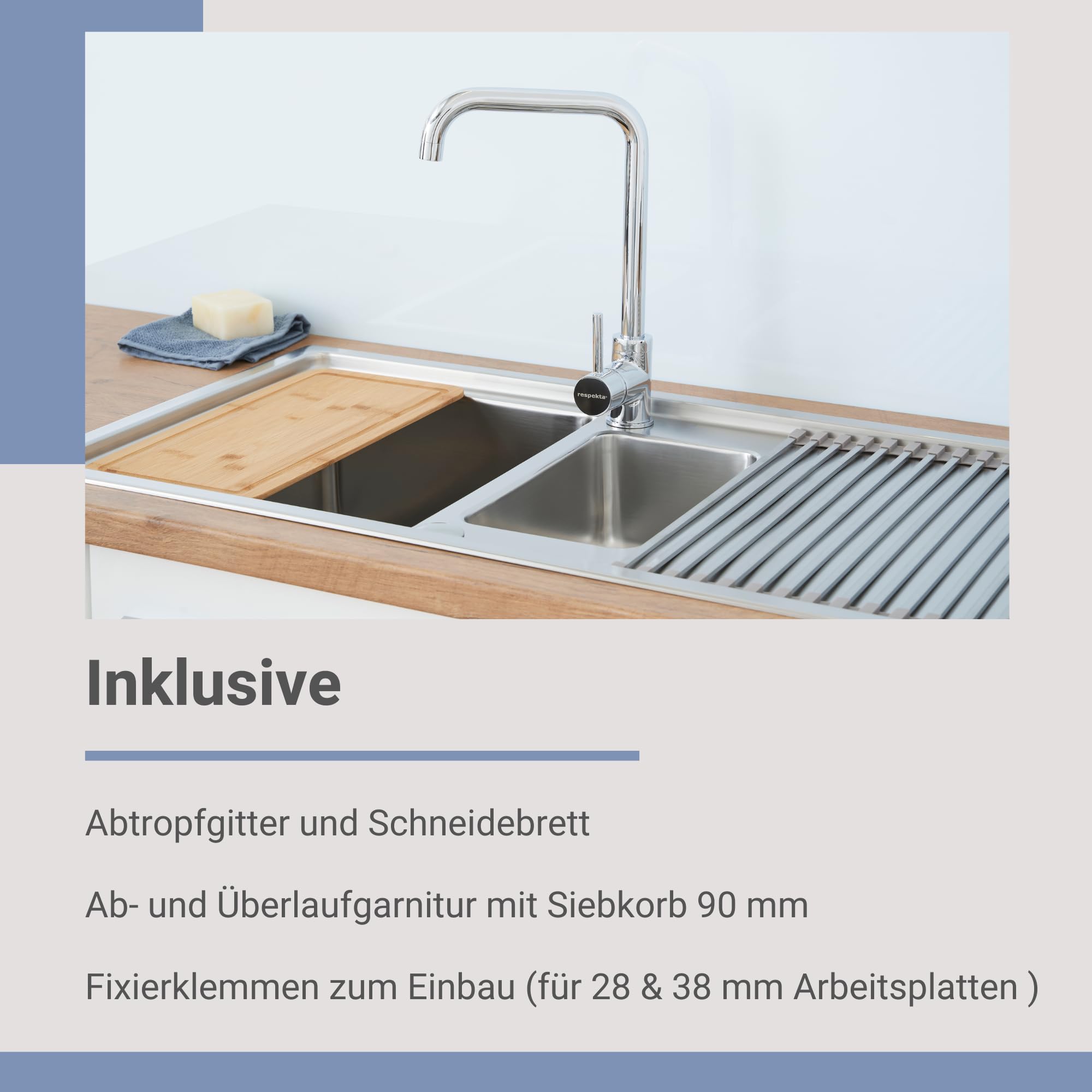 Respekta Lavello, inox, 100x50 cm, 2 vasche