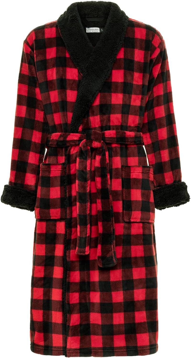 Alexander Del Rossa Men's Plush Sherpa Robe, Warm Bathrobe with Pockets