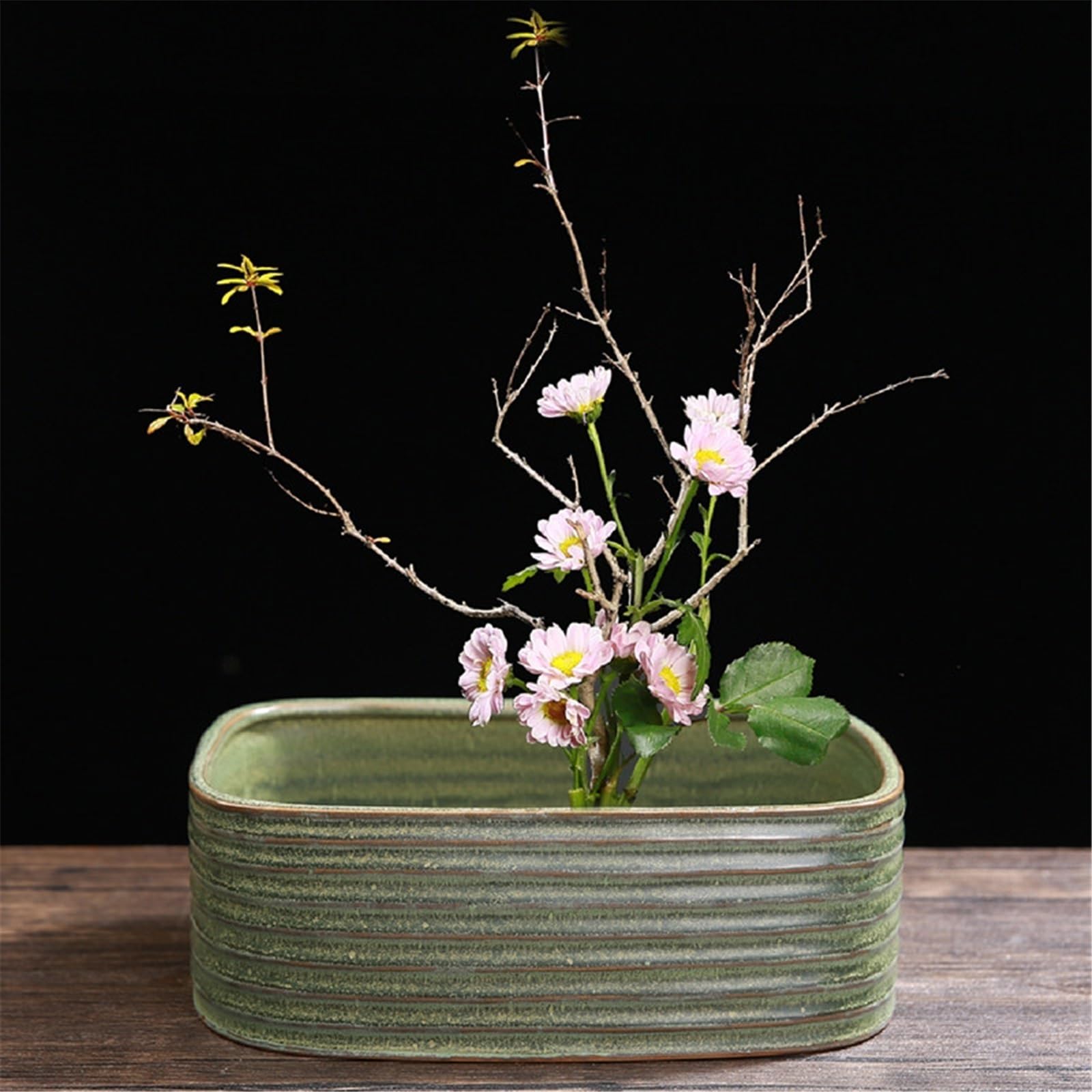 Sottovasi per Fiori Piattino Floreale da Tavolo con Vassoio in Ceramica Design a Linee Vaso