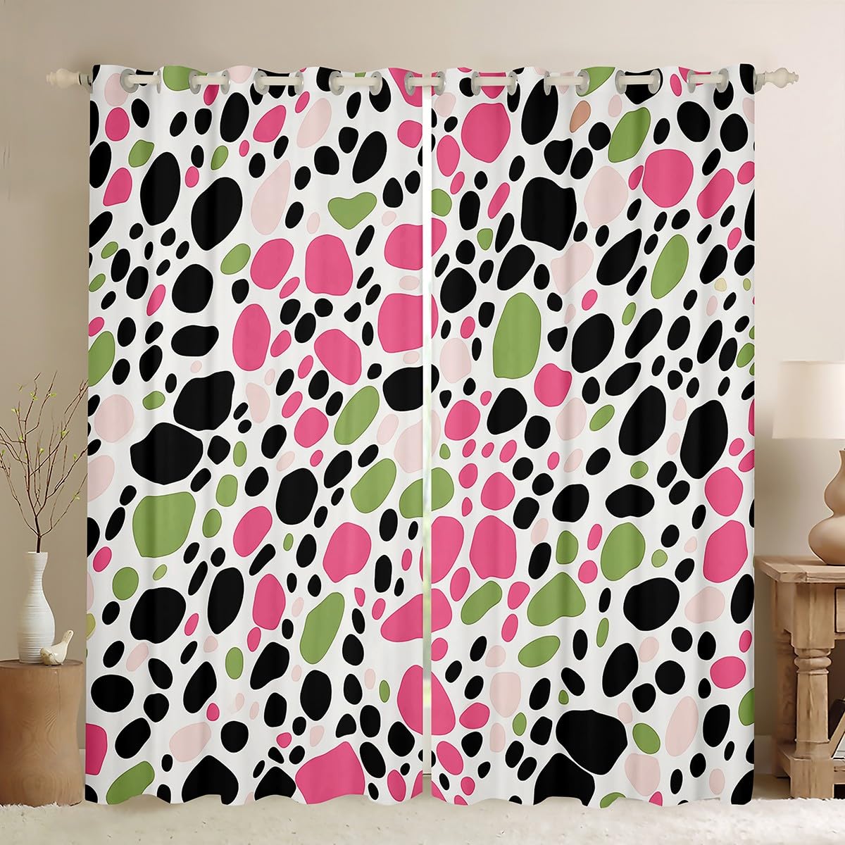 Homemissing Colorful Polka Dots Window Drapes Treatments Polka Dots Curtains for Kids Boys Girls Pink Green Black Window Drapes Morden Art Window Treatments, W46*L72,2 Panels — image 1
