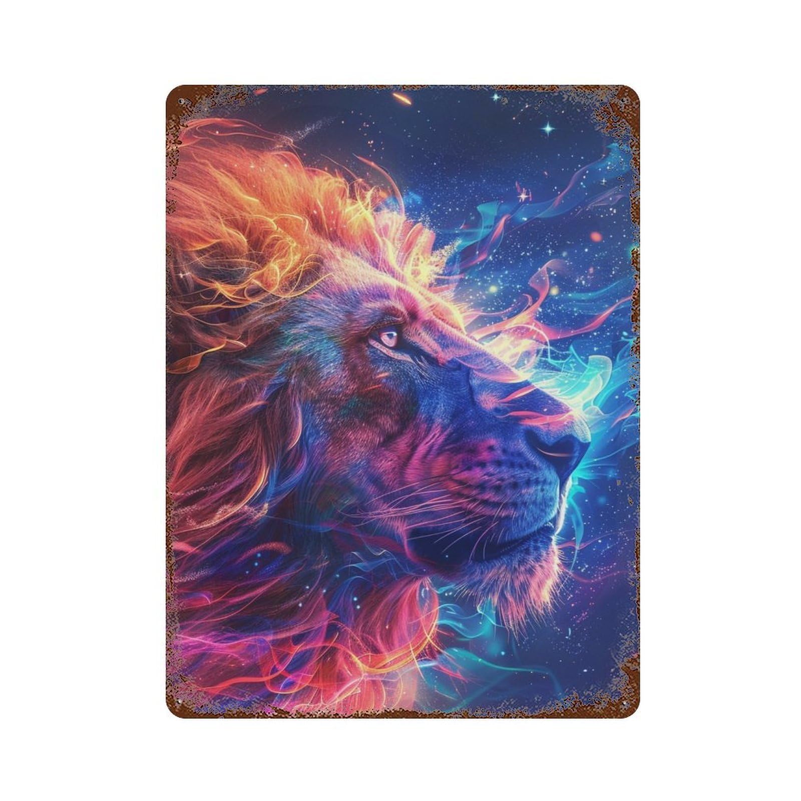Rust Effect Colorful Lion Art Print -6 Rusty Metal Tin Sign 15.7"x11.8", Shabby Chic Decor for Garage, Bar And Workshop Decor