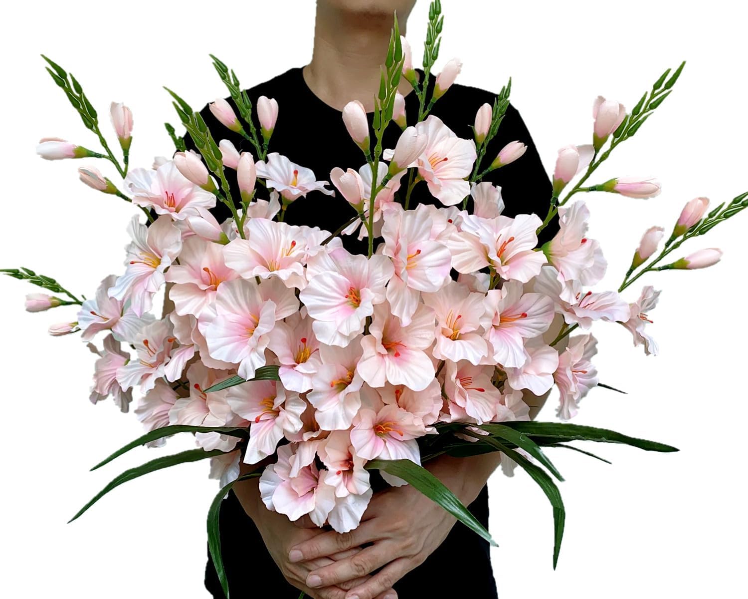 Pack of 10 - Artificial Gladiolus Silk Orchids Flower Stems Fake Dendrobium Flowers Daffodils for Home Garden Party Wedding Decoration (Pink)