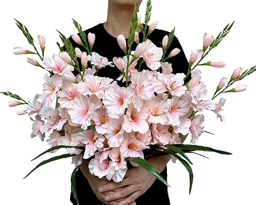 Miniatura 2 de Paquete de 10 orquídeas artificiales de seda de gladiolo, tallos de flores falsas de dendrobio, narcisos para decoración del hogar, jardín, fiesta,