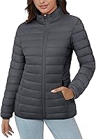Vista 1 de MAGCOMSEN Chaqueta acolchada ligera para mujer, con 3 bolsillos, con cremallera, cuello alto, abrigo de forro polar de invierno
