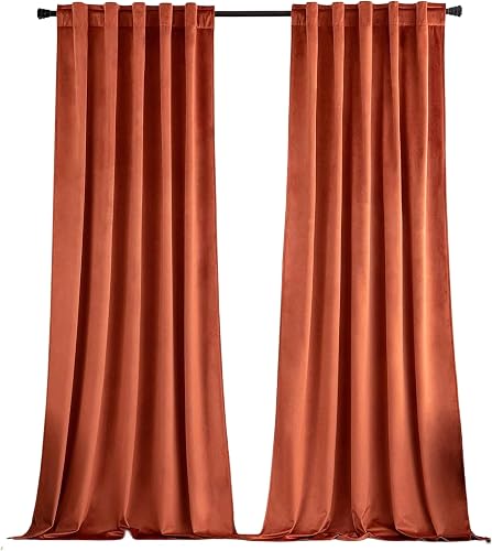 MNVKIJ Burnt Orange Velvet Blackout Curtains,Thermal Insulated 84 Inch