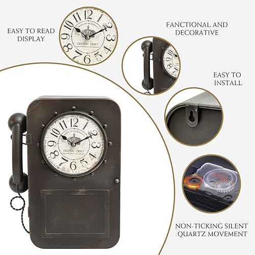 Miniatura 3 de Reloj de pared antiguo vintage con compartimento de almacenamiento oculto, reloj de pared pequeño marrón y negro, reloj vintage de estilo retro