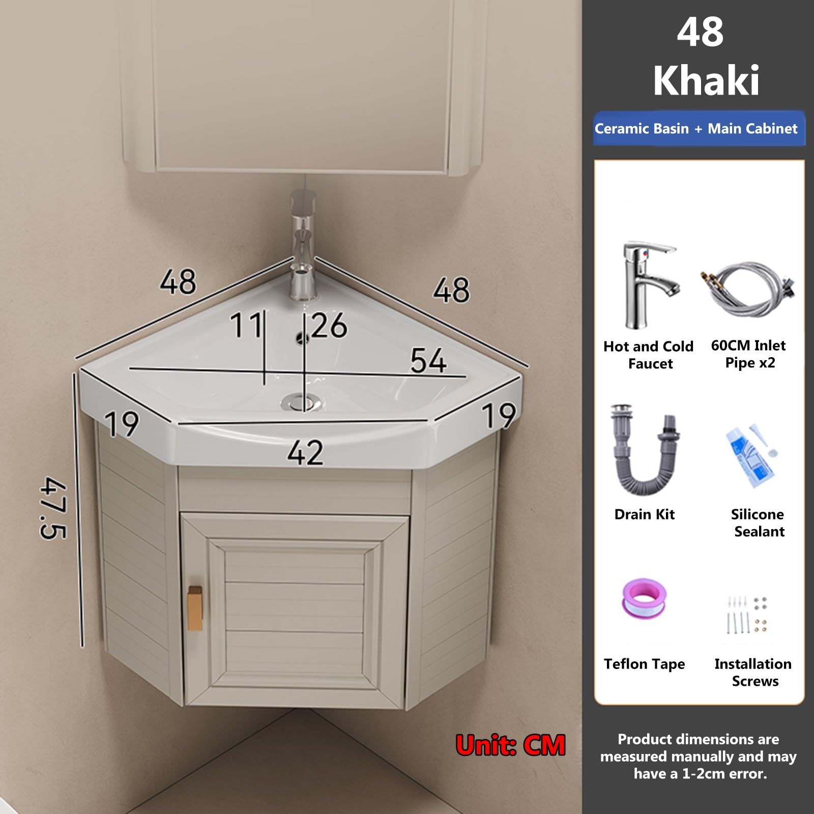 SDdPulse Moderno armario de tocador de baño esquinero con diseño montado en la pared y grifo caliente y frío, gran espacio de almacenamiento para espacios pequeños, ideal para la cocina del hogar o P