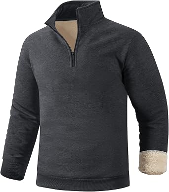 Gihuo Mens Quarter Zip Sweatshirts Winter Warm Sherpa Fleece Lined Pullover Sweatshirts