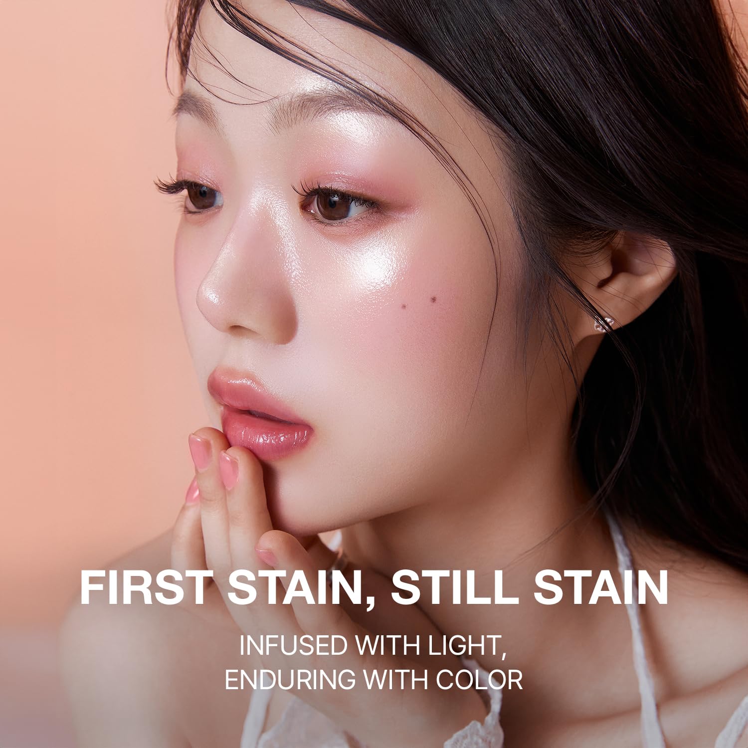 HEVVY MAKEUP First Stain Glow Tint – Glossy Lip Stain with Long Lasting Color, Non-Sticky Lightweight Finish, Vegan & Cruelty-Free K-Beauty Lip Tint for Natural Glow, Drop Pink, 0.11 fl oz / 3.3 ml