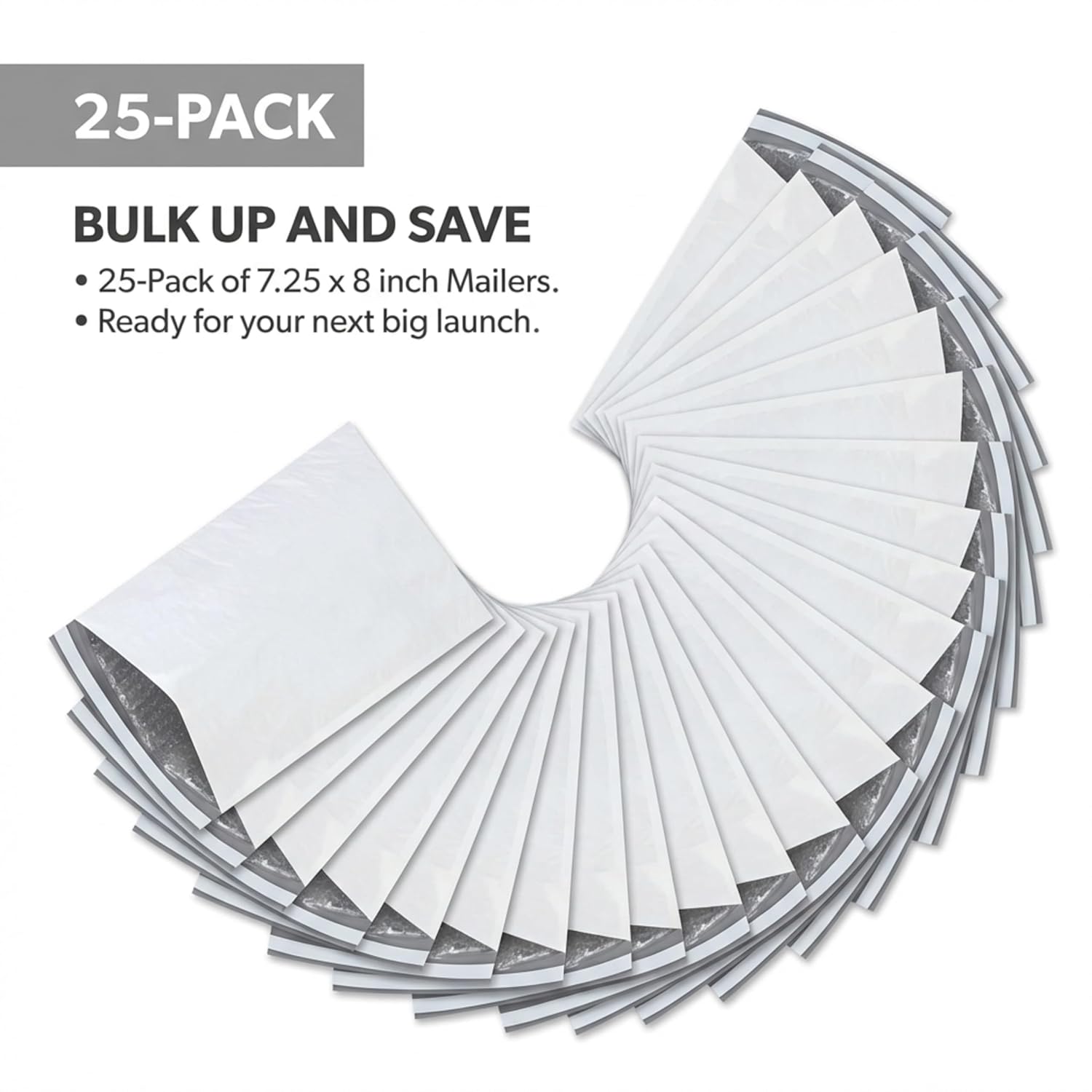BOX USA Bubble Mailers 7-1/4" × 8" White (25-Pack) – Self-Seal Padded Envelopes with Bubble Lining, Poly Bubble Mailer Shipping Bags for Small Business, Ecommerce & Fulfillment Packaging