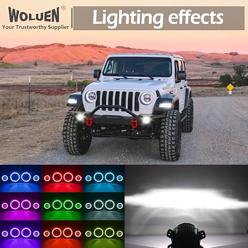Miniatura 5 de Combo de faros delanteros y luces antiniebla para Je ep JL RGBW - Faros delanteros LED RGB de 9 pulgadas, niebla RGB de 4 pulgadas para Wrangler JL