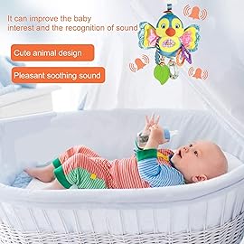 Funsland Baby Stroller and Car Seat Toys for Infant - Hanging Rattle Teether Clip on Soft Plush Baby Toys for Boys and Girls 3-12 Months