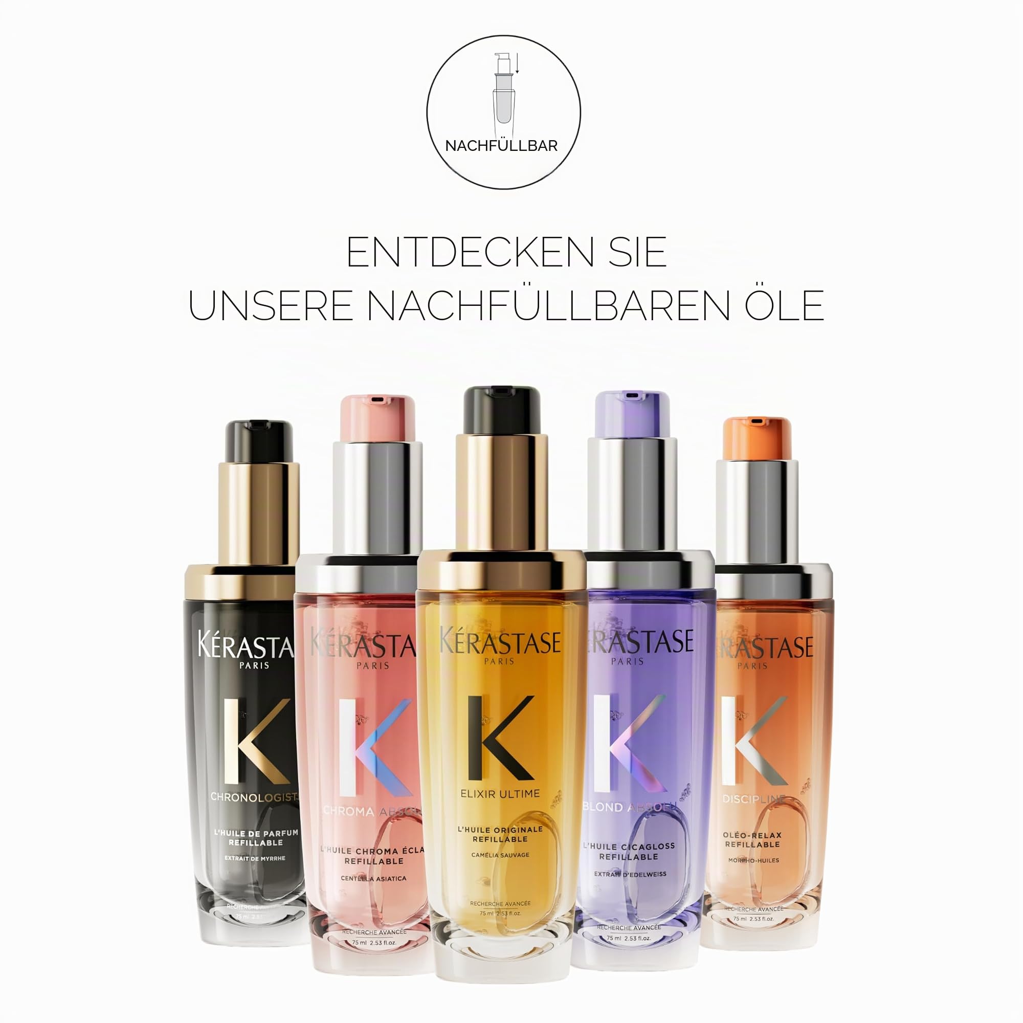 Kérastase Chroma Absolu l’Huile Cicagloss, Aufbauendes Pflege-Öl für coloriertes Haar, Farbe und Glanz verstärkende Haarpflege bei gefärbtem Haar, Nachfüllbarer Flakon, 75 ml