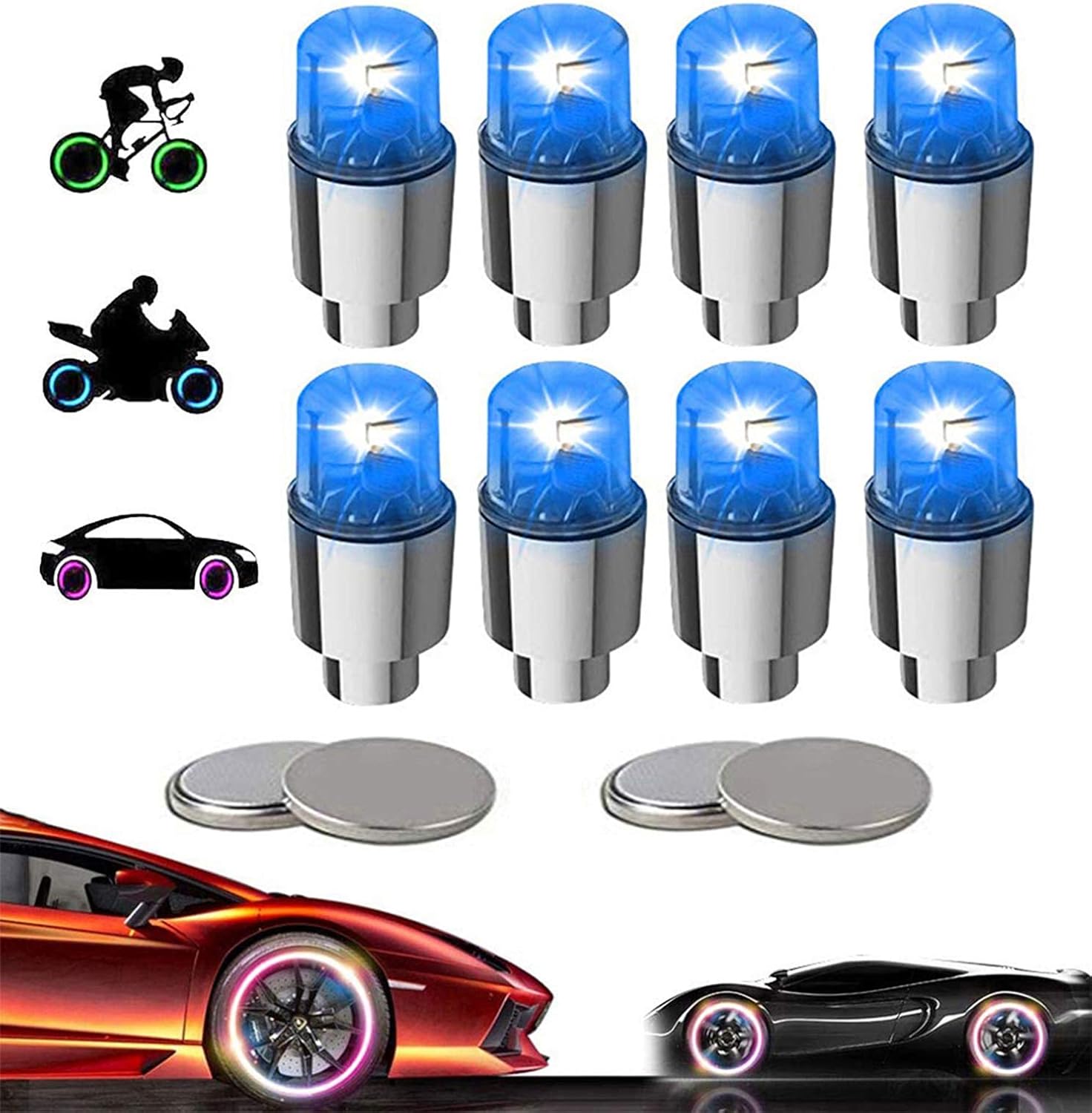 20 PCS Tire Valve Light LED Wheel Flash Light Tire Valve Cap Lamp for Car Truck Bike Motorcycle Golf Cart (Colorful+Red+Blue+Green)