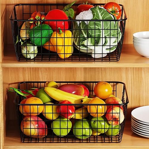 Miniatura 5 de LOSYHU Paquete de 3 cestas grandes de alambre de metal, 14.2 x 11.1 x 6.3 pulgadas, cestas de despensa doméstica, cestas de almacenamiento de