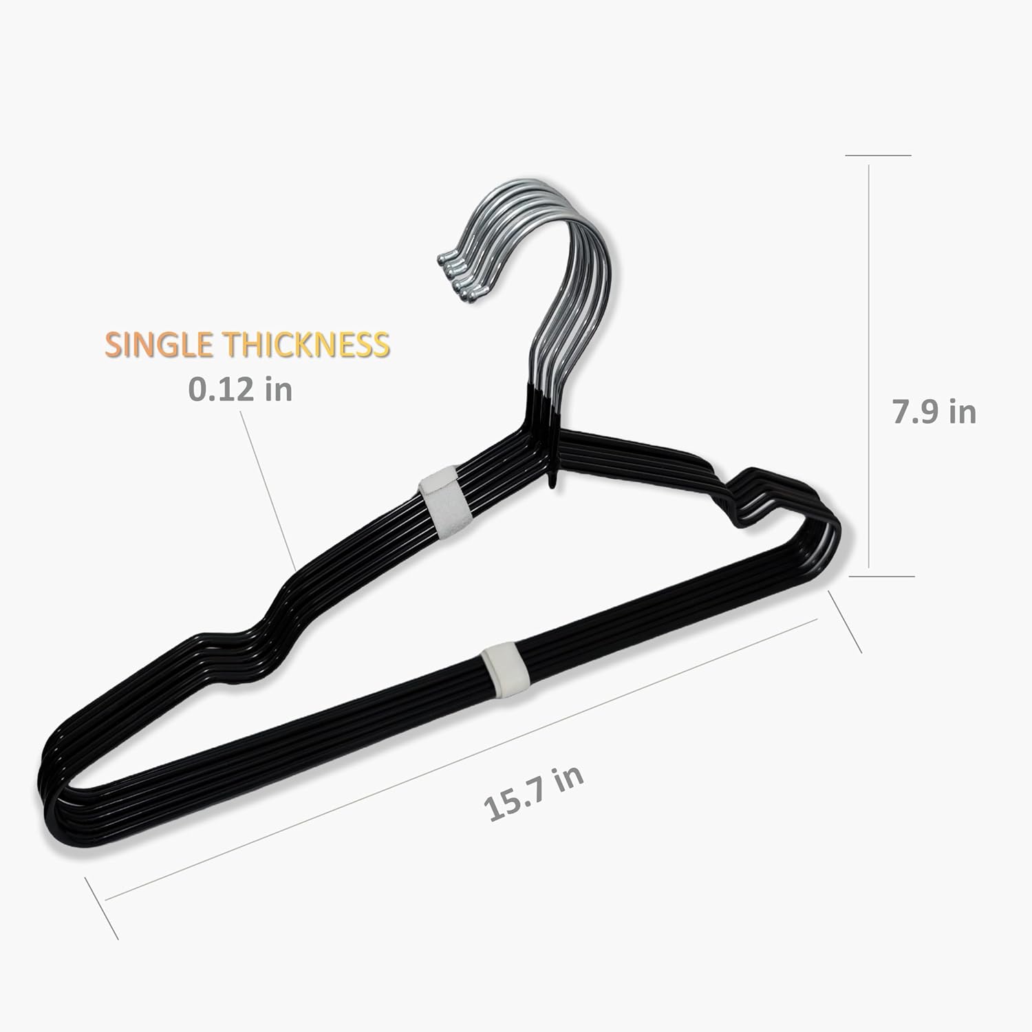 Stainless Steel Rubber Hangers 50-Pack, Heavy Duty Non-Slip Ultrathin Black | Rust-resistant, gentle on delicate fabrics, ideal for suits & dresses, maximizes closet rod capacity