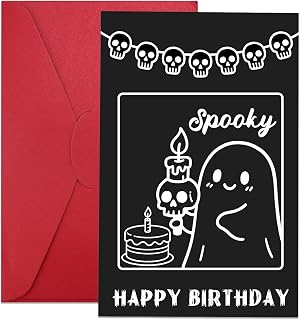 Funny Ghost Birthday Card, 8.07x5.31in Spooky & Horror Happy Birthday Goth Cute Greeting Card with Envelope for Halloween-...