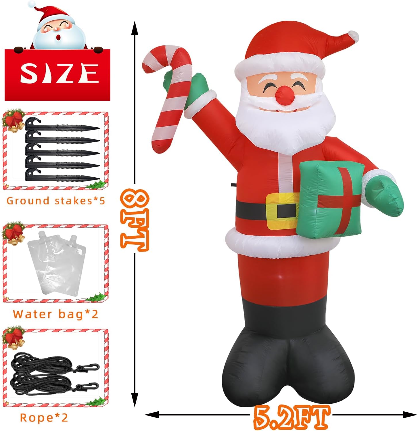 8 FT Christmas Inflatable Santa Claus with Candy and Gift Box Outdoor Decor, Christmas Blow Up Waterproof Xmas Decorations for Outdoor Indoor, Built-in LED Light for Yard Gardern Lawn - Image 2
