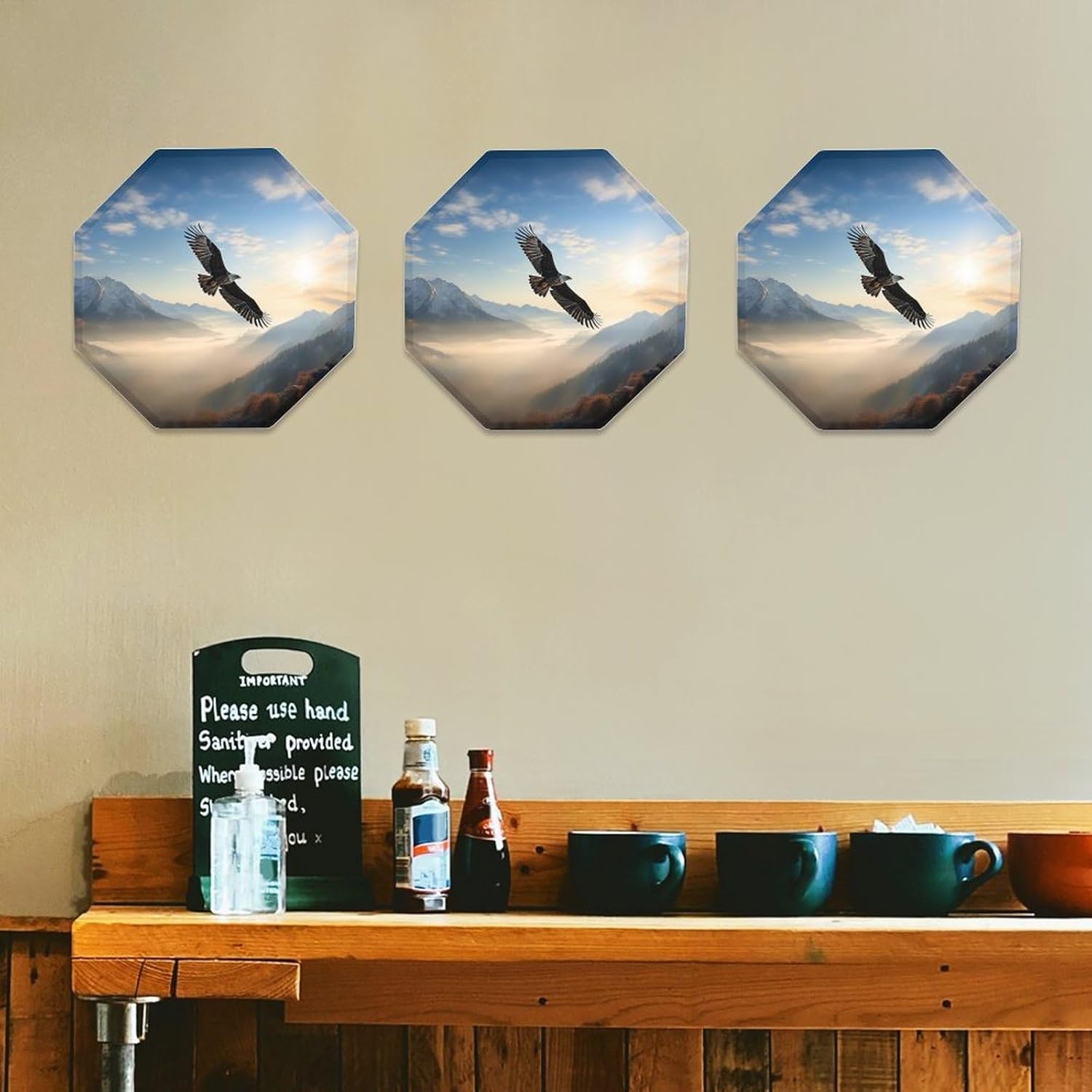 Ctagon Metal Sign for Home, Modern Display Plate for Kitchen, Eagle Mountains Plates Accent Hanging Wall Decorations 3PCS for Living Room, Bedroom, Hallway, Hotel