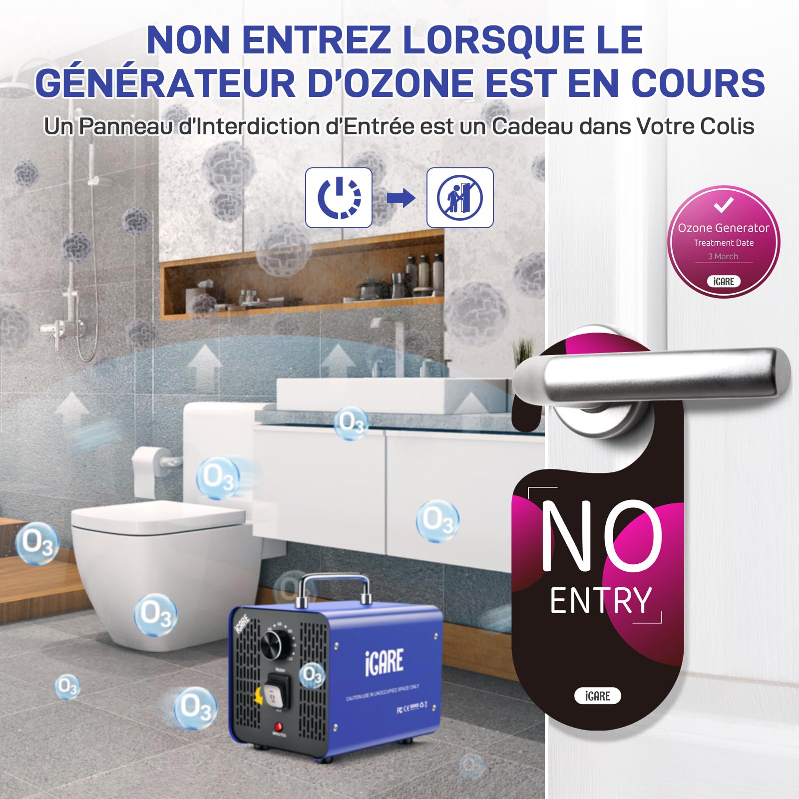 Générateur d'Ozone pour Eau et Air, 45000mg/h Purificateur d'Air à l'Ozone Éliminateur D'Odeurs avec Minuteur pour Salle de Bain, Cuisine, Animaux Domestiques, Voitures, Fumée, Eau, Fruits, Légumes