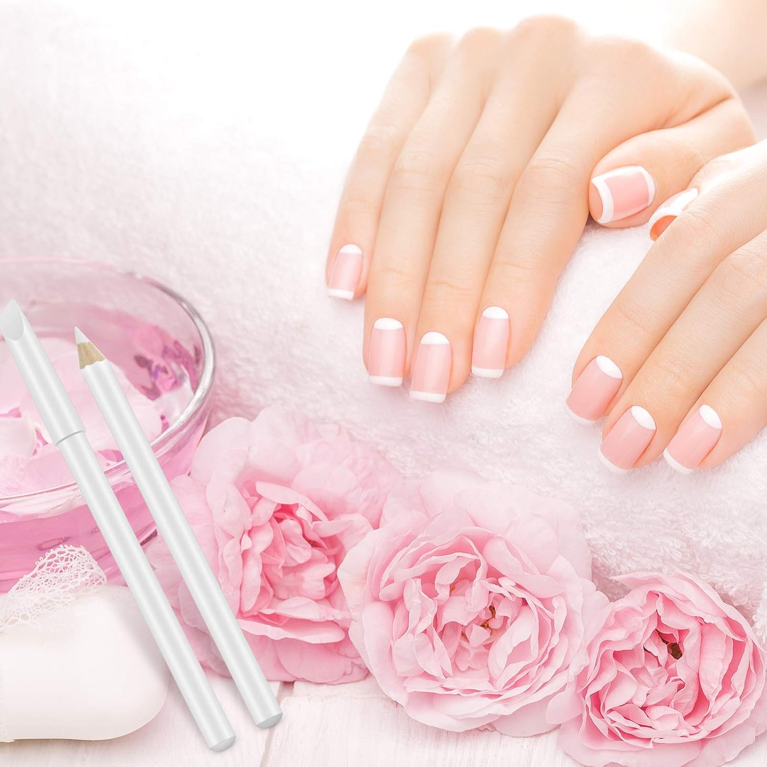 8 Pieces White Nail Pencil 2-in-1 Nail Whitening Pencils French White Nail Pencils Nail Art Pencils with Cuticle Pusher for DIY French Art Manicure Supplies : Beauty & Personal Care