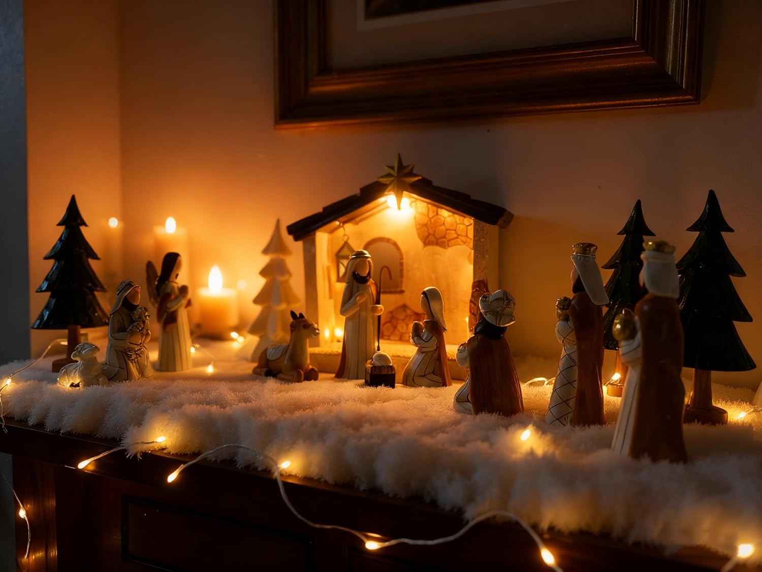 Nativity Set Indoor-14 Piece Nativity Scene with Lighted Manger