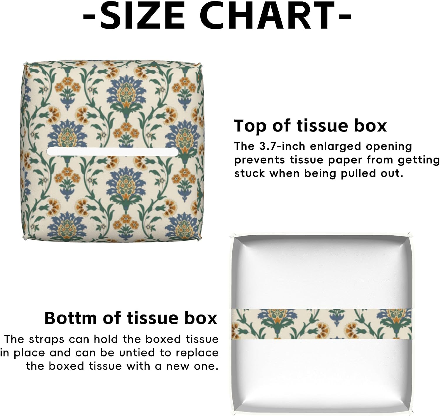 Turkish Motifs Tissue Box Cover Square,Tissue Box Holder with Belt Bottom,Stylish Leather Napkin Holder for Vanity Countertop,Nightstands,Office Desk,5.2"×5.2"×5.2"