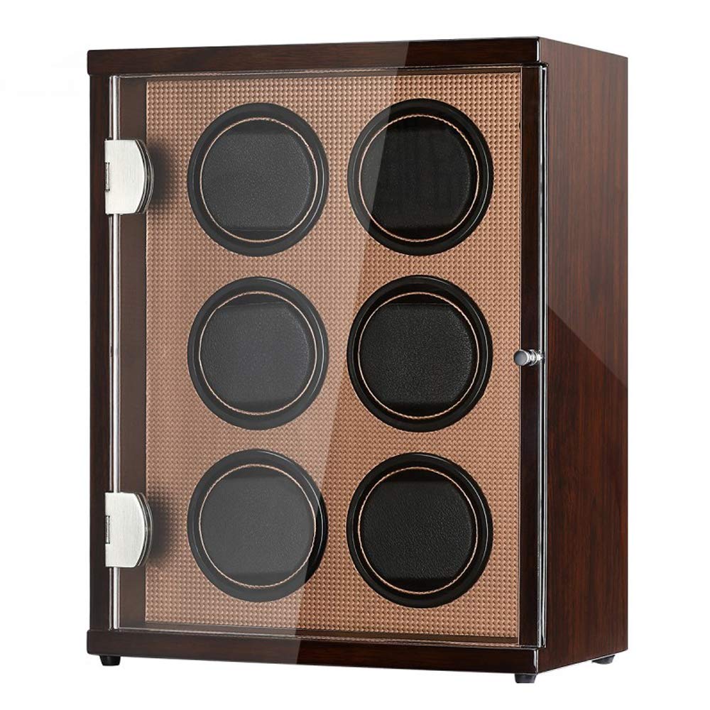 Watch Winder, 6 Watch Winder For Men's And Women's Automatic Watch With Six Mabuchi Motor, LCD Digital Display And High Gloss Brown, CYD-SWI15-L6