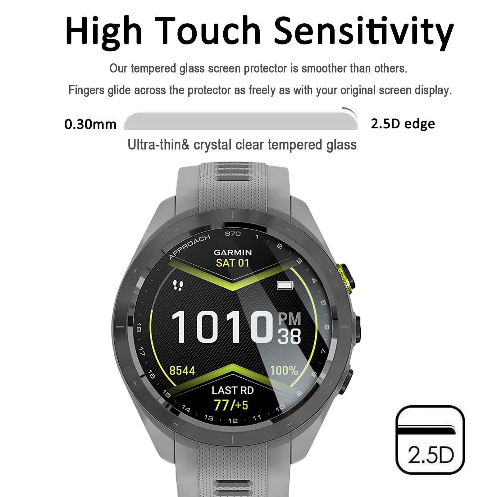Protector De Pantalla Garmin Approach S70 42 Mm + Tapones Antipolvo - Vidrio Templado 9H, 2 Unidades + 10 Tapones