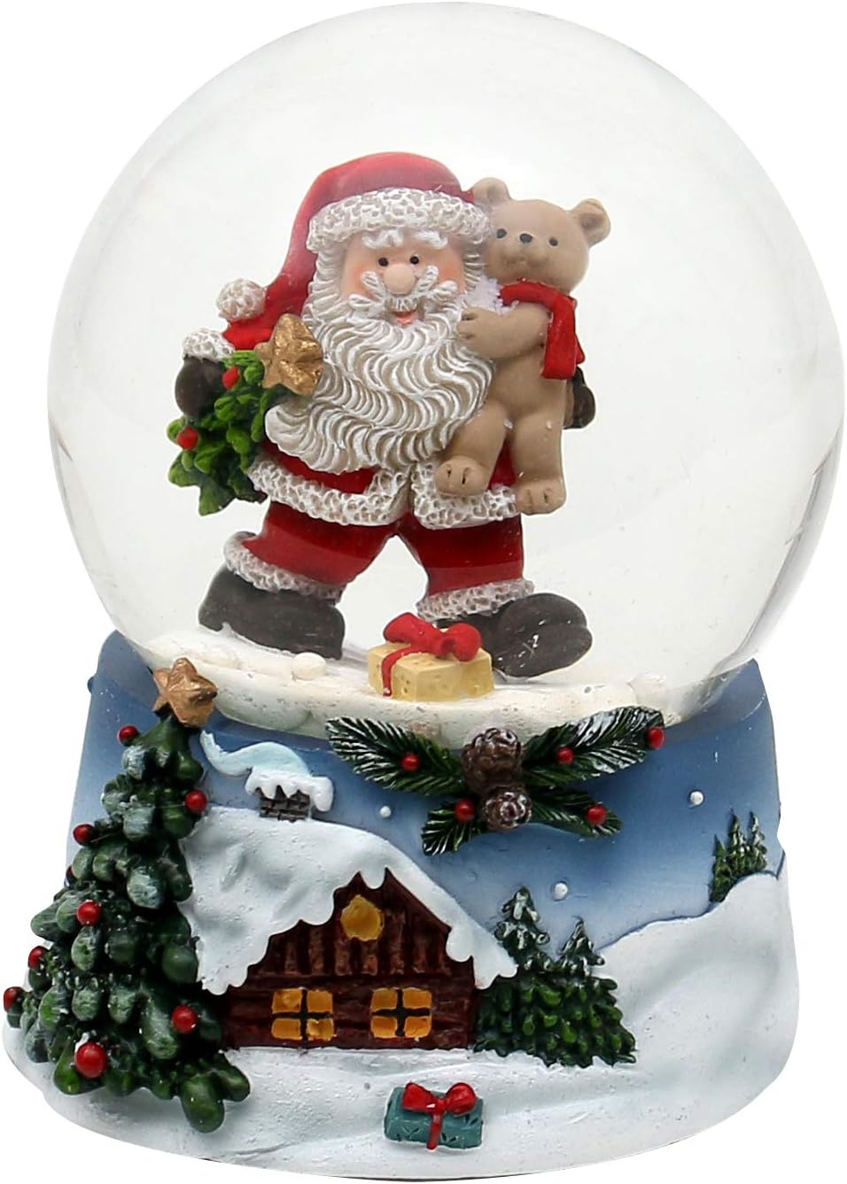 Dekohelden24 501865 Arm Snow Globe Santa with Teddy on Blue Base with Christmas Winter Landscape Dimensions H x W x Ball Approx. 9 x 7 cm 6 5 cm