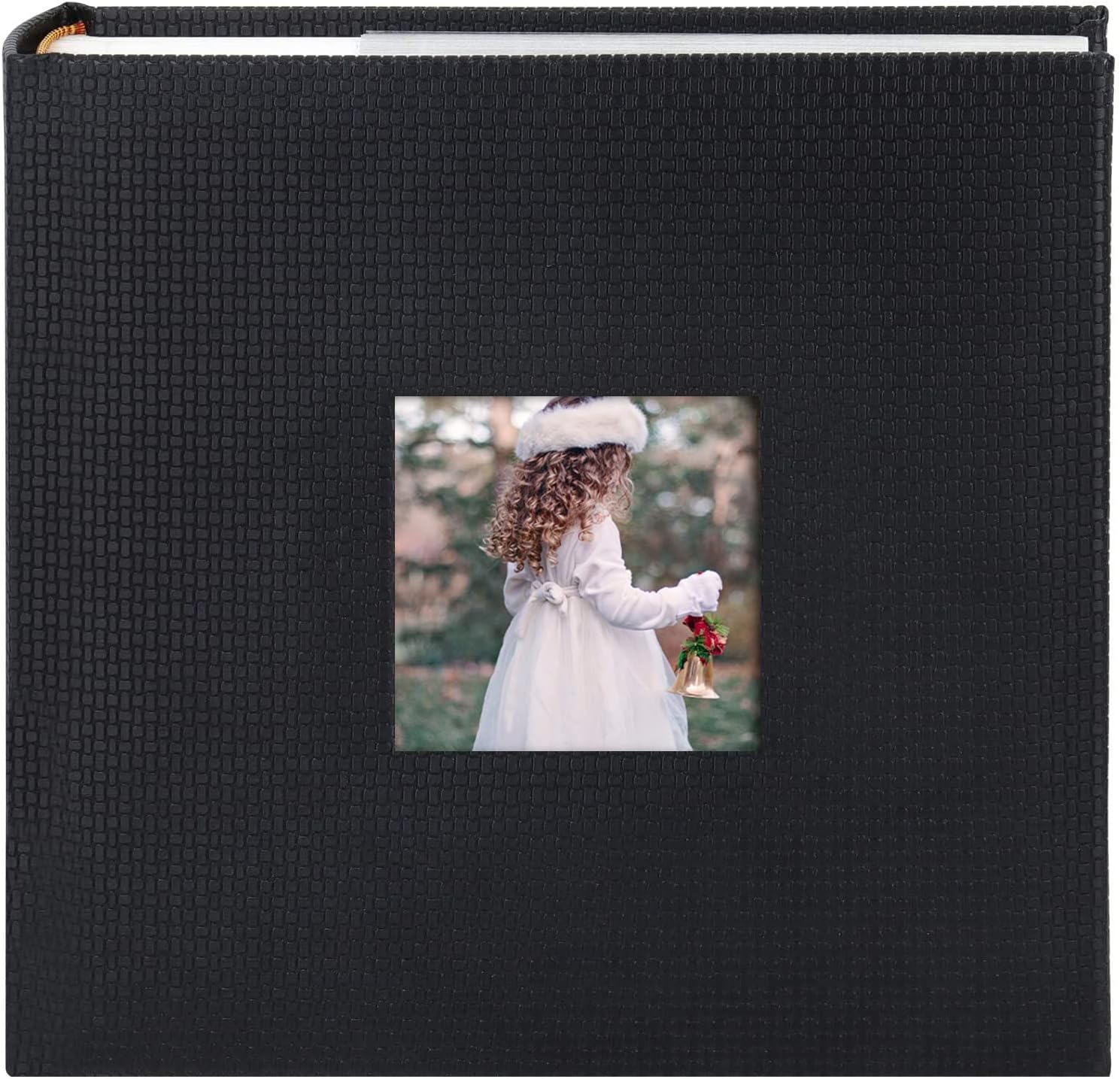 Golden State Art, Family Holiday Photo Album for Christmas, Vacation, Anniversary Photography Book for 200 4x6 Pockets with Memo, 2 Per Page Large Capacity (Embossed Faux Leather Cover - Black)